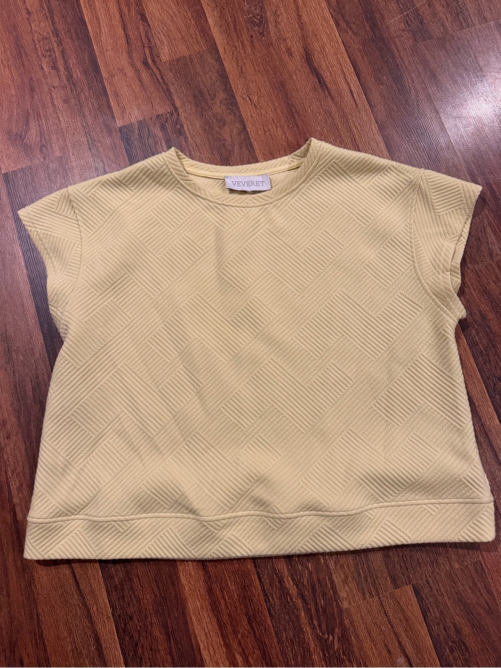 Veveret Pale Yellow Textured Short Sleeve Top